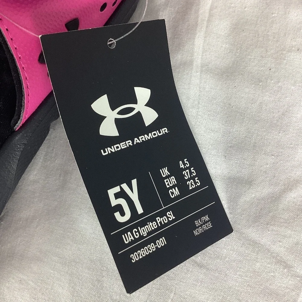 Under Armour. UA G Ignite Pro Sl Youth Slides Sandals Size 5Y Pink Black NEW